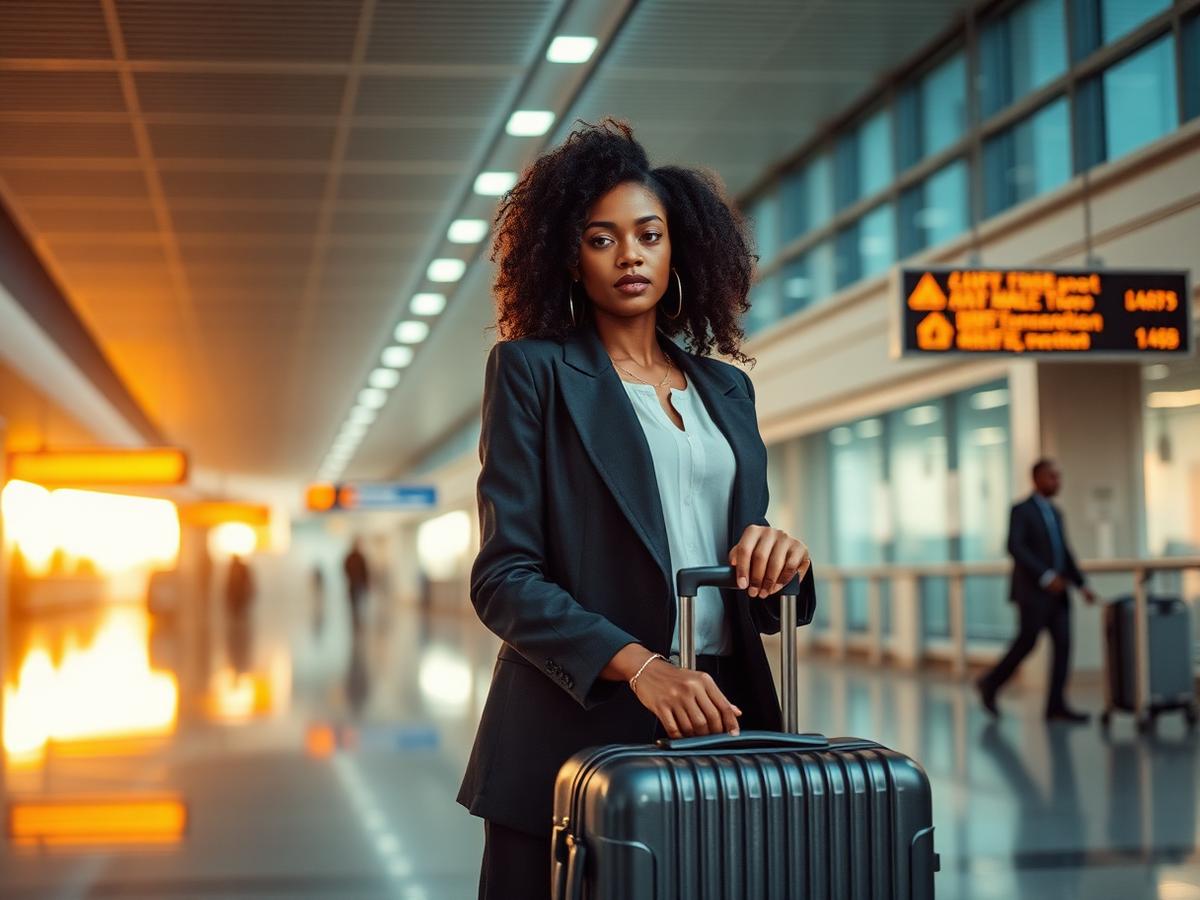Traveller at the airport with a suitcase